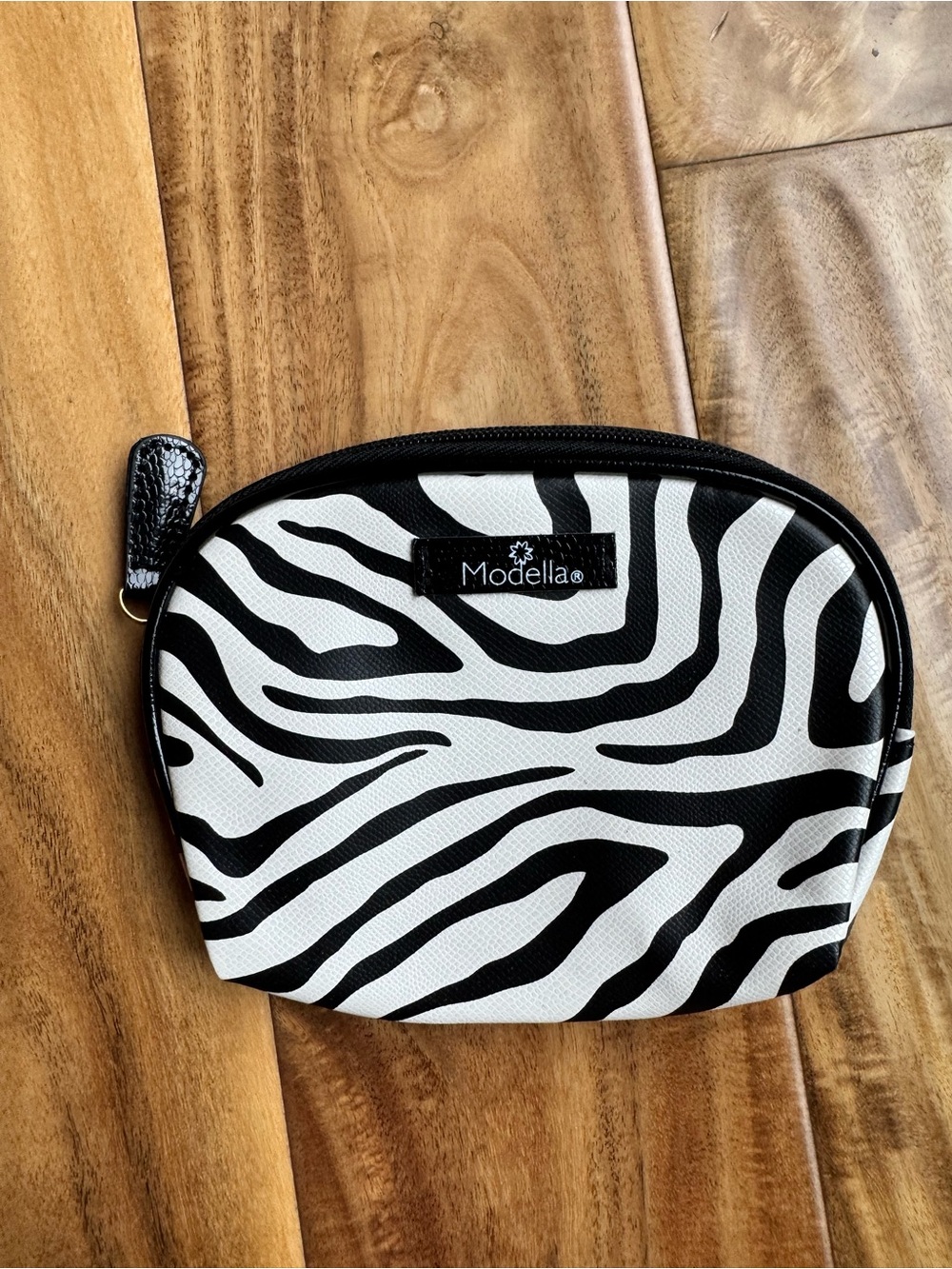 Modella Black & White Zebra Print Cosmetic Pouch